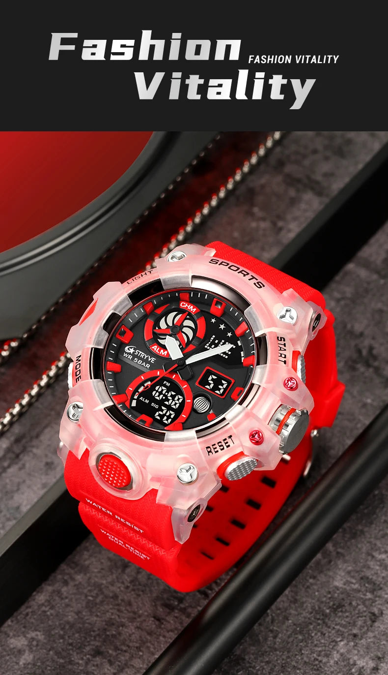 Men’s Dual Time Sport Watch – 50m Waterproof, Shock Resistant Digital Watch