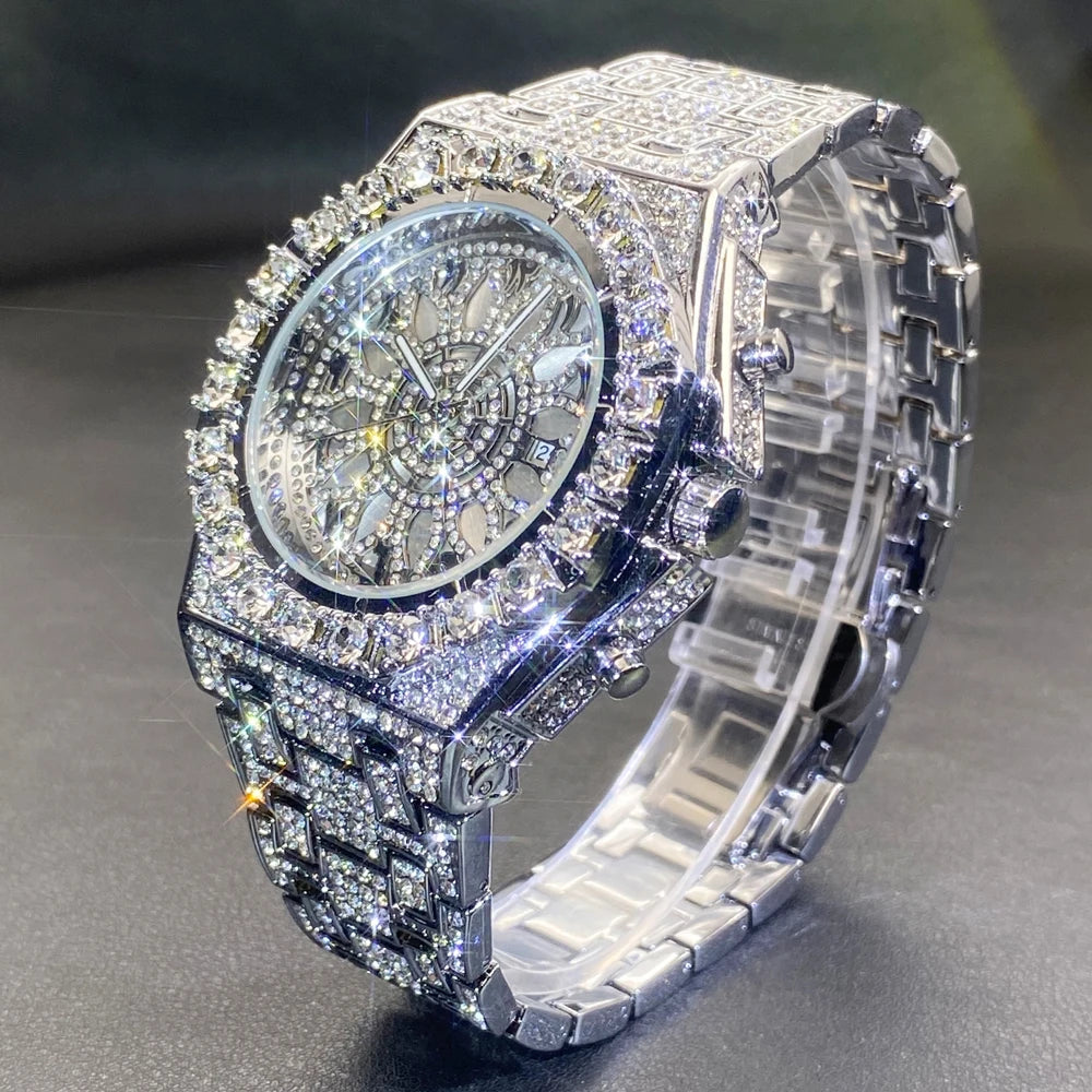 Gold Iced-Out Men’s Watch – Luxury & Waterproof