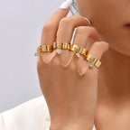 Dainty Gold-Plated Hand Chain Bracelet with Ring