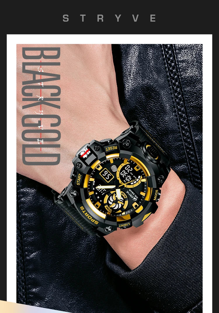 Men’s Dual Time Sport Watch – 50m Waterproof, Shock Resistant Digital Watch