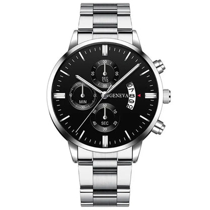 ⌚ Men’s  Stainless Steel Quartz Watch – Classic Business Style with Calendar Display