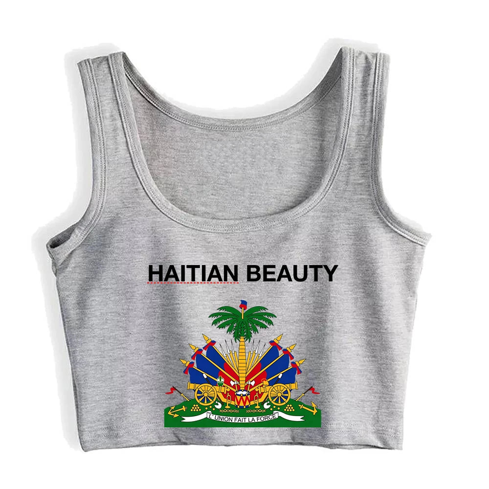 Haitian Coat of Arms Slim Fit Crop Top – Custom Cotton Tank for Women