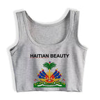 Haitian Coat of Arms Slim Fit Crop Top – Custom Cotton Tank for Women