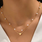 Piece Pearl & Heart Pendant Necklace Set