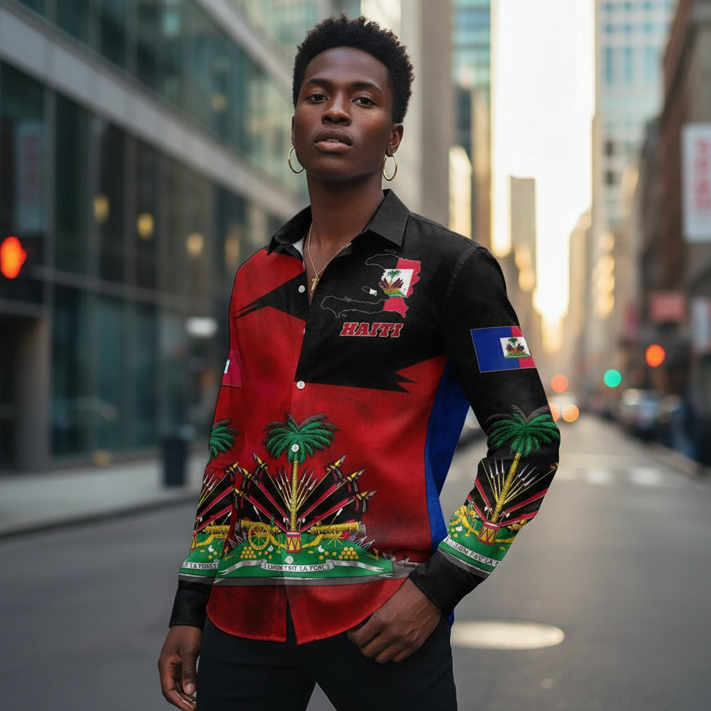 Haiti Emblem 3D Long Sleeve Shirt – Vintage Caribbean Streetwear