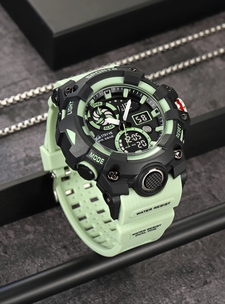Men’s Dual Time Sport Watch – 50m Waterproof, Shock Resistant Digital Watch