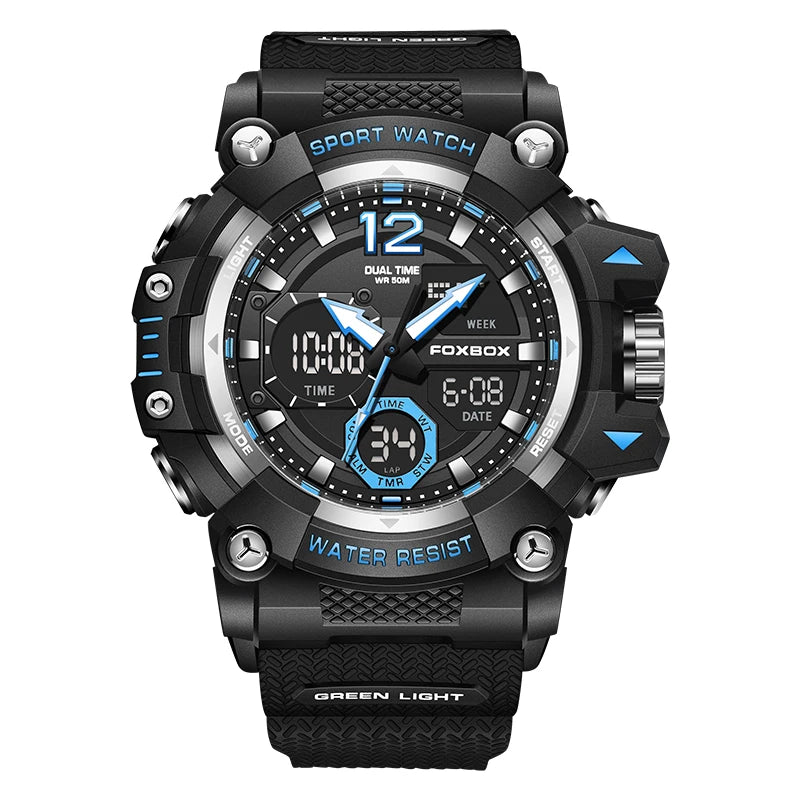 Men’s Fashion Sport Watch – 50M Waterproof, Shock Resistant LED Alarm