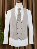 Men's three piece suit elegant slim fit formal office and leisure banquet groomsman set groom's wedding dress
