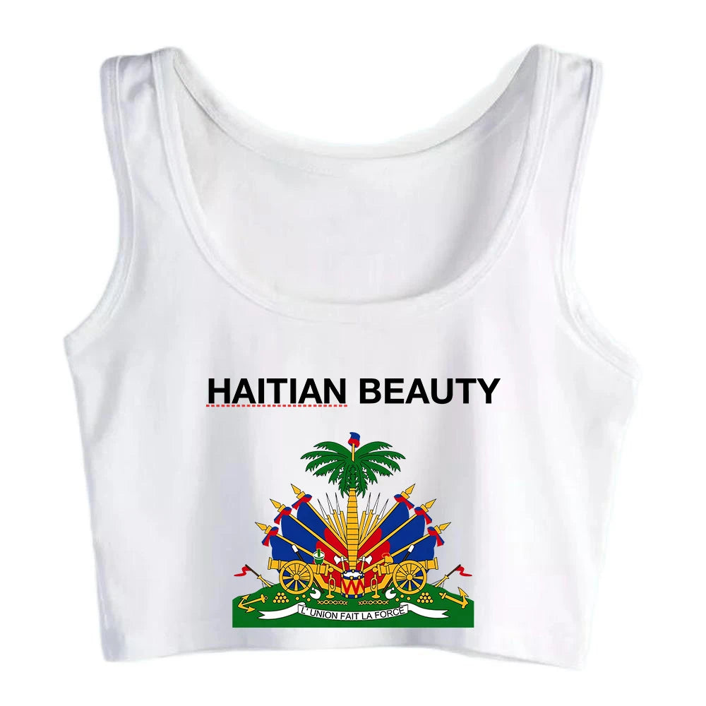 Haitian Coat of Arms Slim Fit Crop Top – Custom Cotton Tank for Women