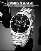 Men’s Luxury Silver Stainless Steel Watch – Quartz Business