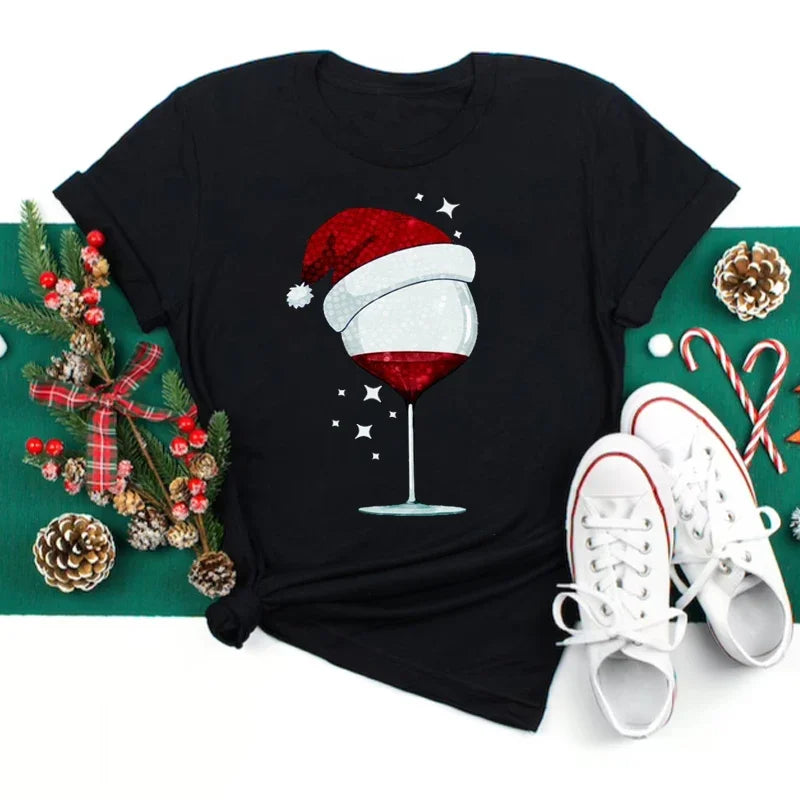 Women’s Wine Glass Christmas T-Shirt