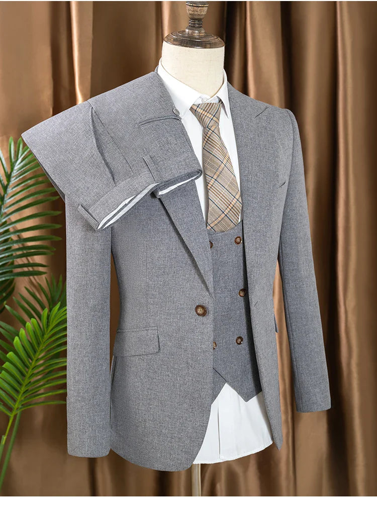 Men's three piece suit elegant slim fit formal office and leisure banquet groomsman set groom's wedding dress