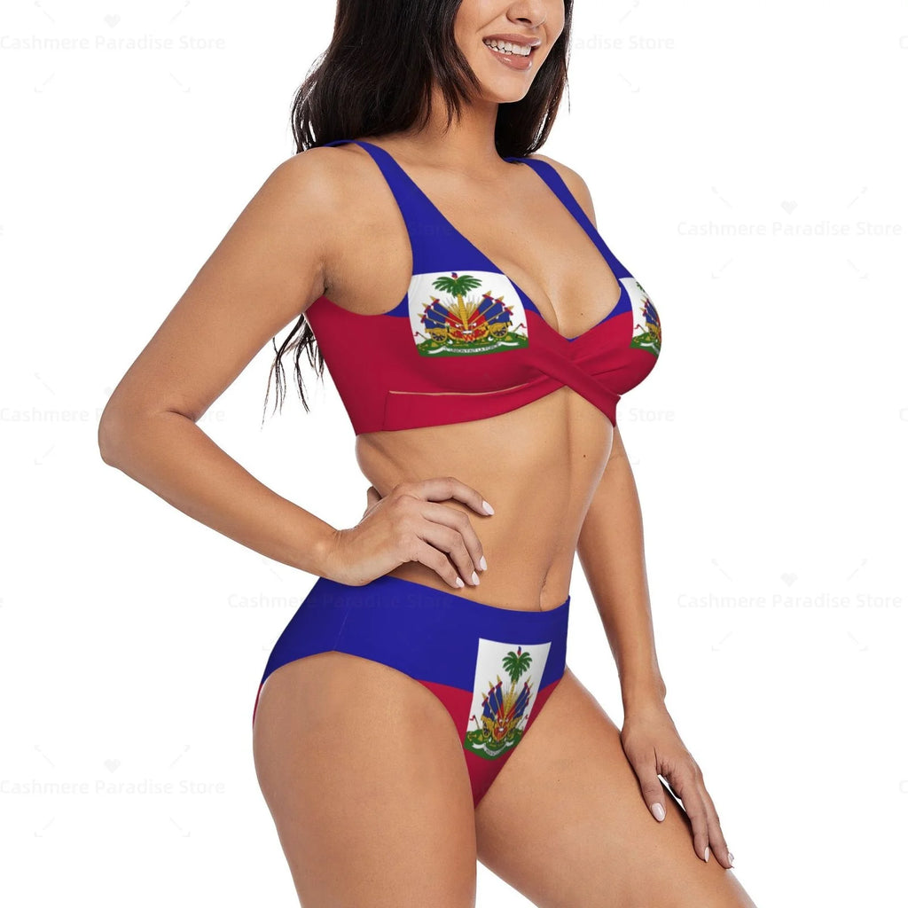 Haitian Flag Bikini Set for Women – Push-Up Swimsuit