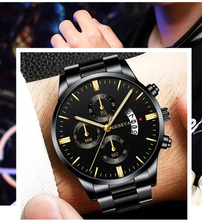 ⌚ Men’s  Stainless Steel Quartz Watch – Classic Business Style with Calendar Display