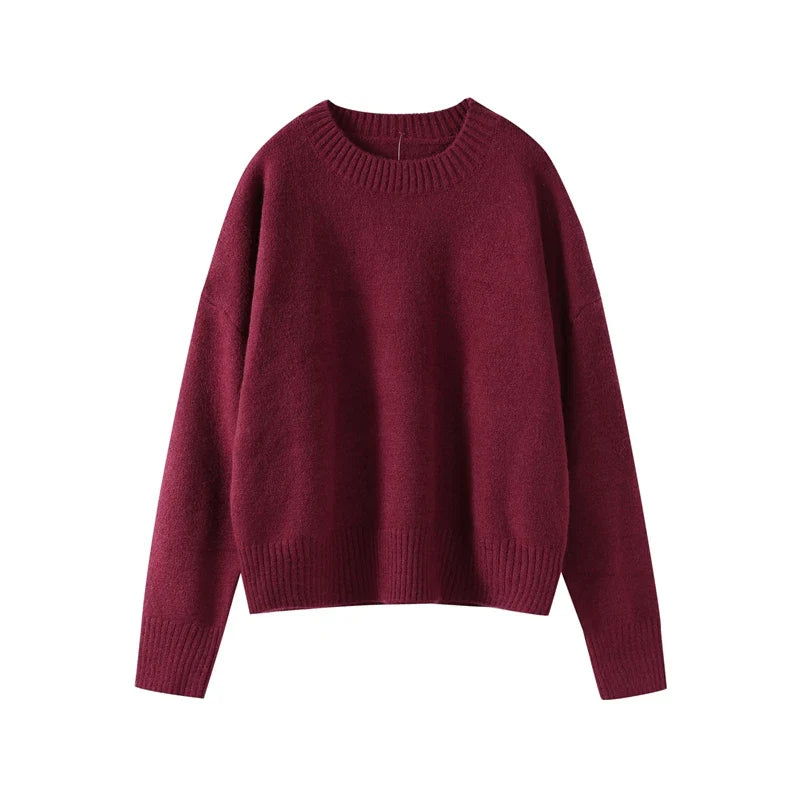 Classic Knit Pullover - Solid Round Neck Sweater