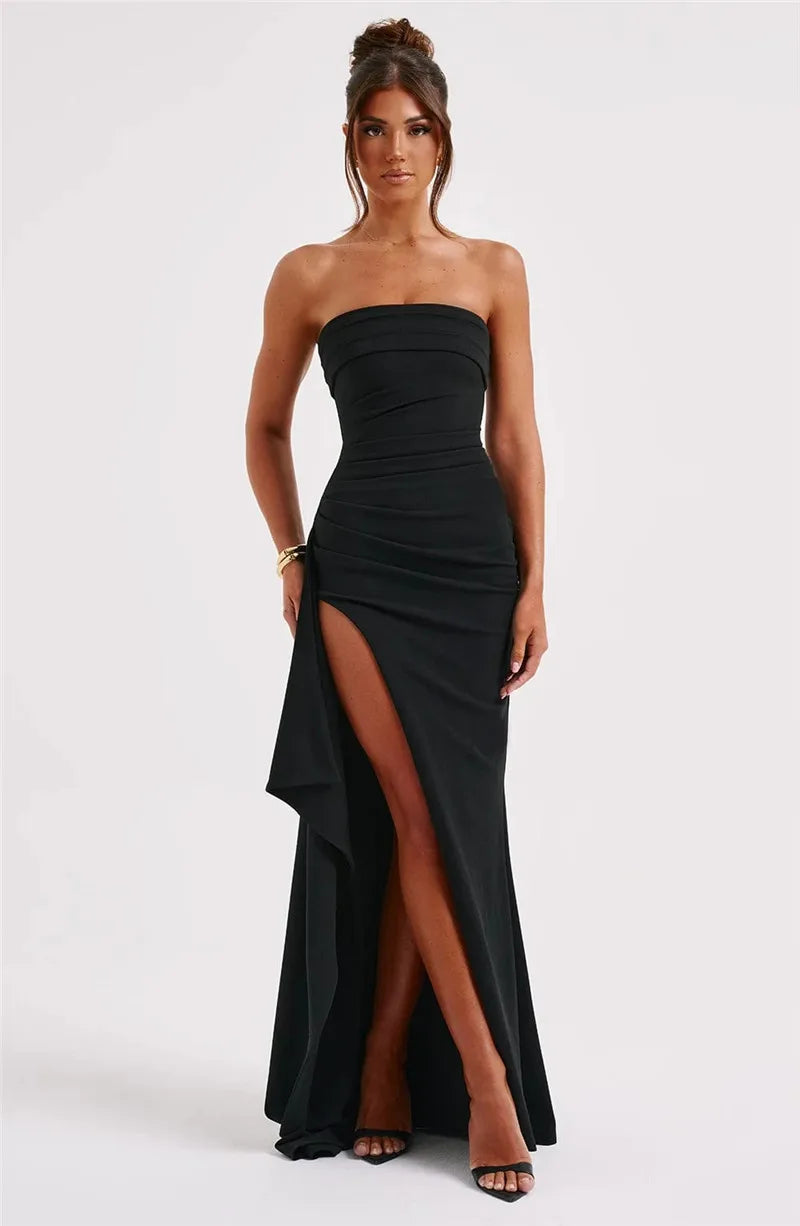 Women's Strapless Backless Long Dress with High Slit