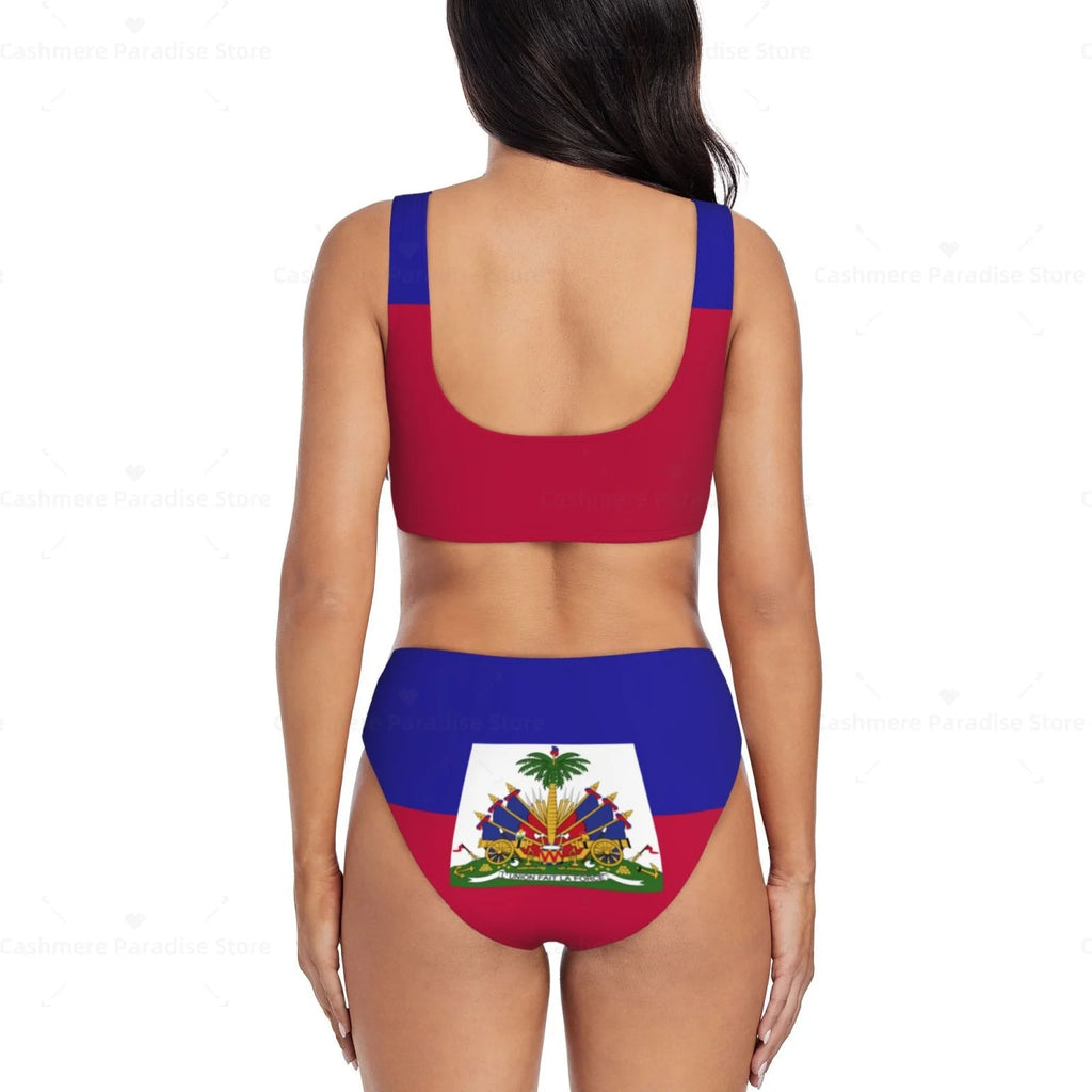 Haitian Flag Bikini Set for Women – Push-Up Swimsuit