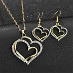 Rhinestone Double Heart Earrings & Pendant Necklace for women