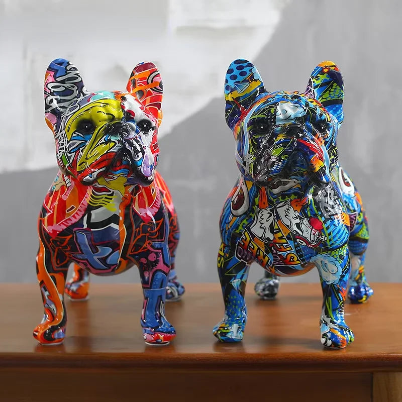 Colorful Standing French Bulldog Resin Statue