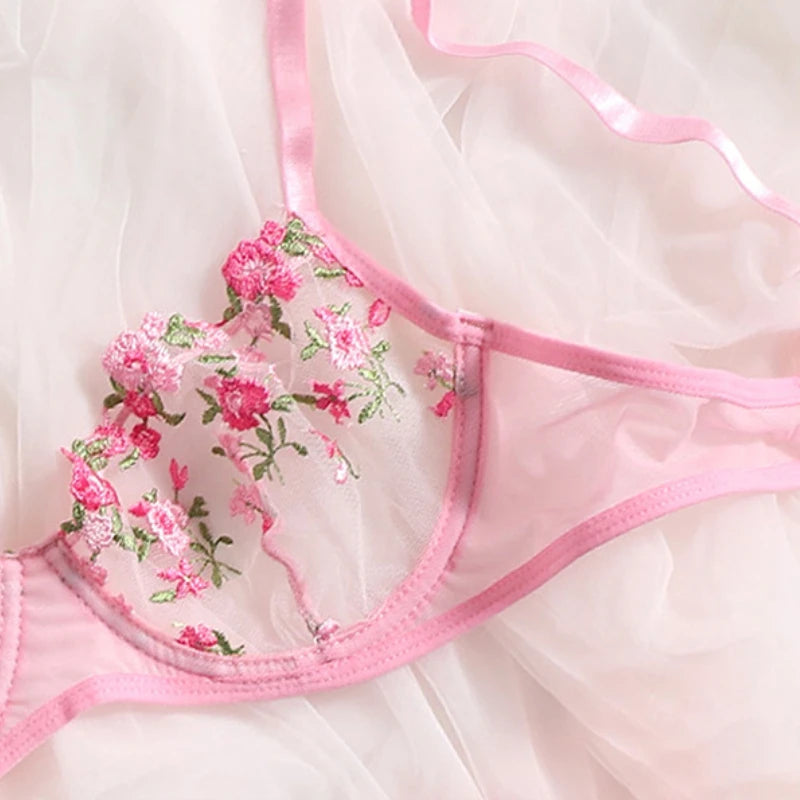 Bra and Brief Set – 2-Piece Sexy Floral Embroidery Lingerie