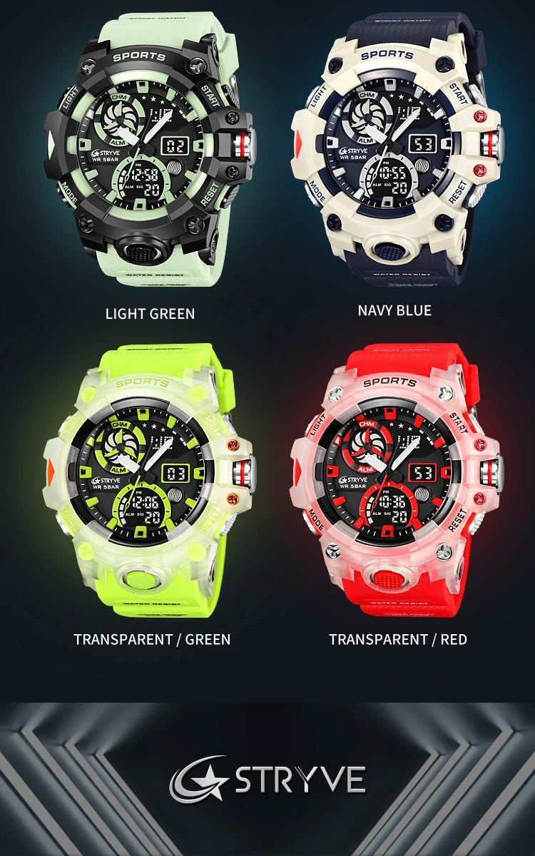 Men’s Dual Time Sport Watch – 50m Waterproof, Shock Resistant Digital Watch