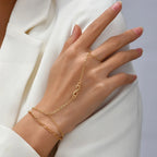 Dainty Gold-Plated Hand Chain Bracelet with Ring