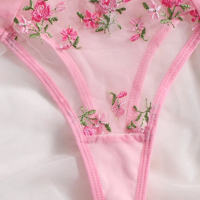 Bra and Brief Set – 2-Piece Sexy Floral Embroidery Lingerie