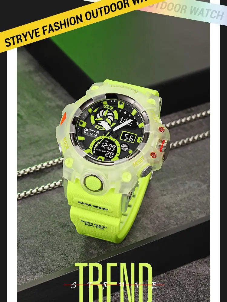 Men’s Dual Time Sport Watch – 50m Waterproof, Shock Resistant Digital Watch