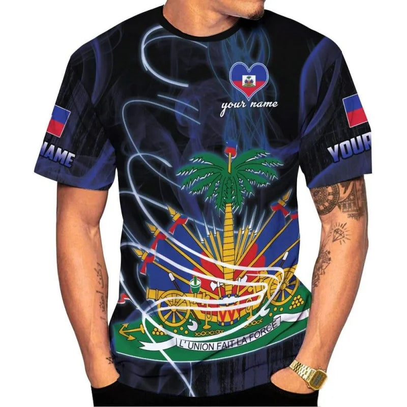 Men's 3D Haiti Emblem T-Shirt – Custom Summer Graphic Tee