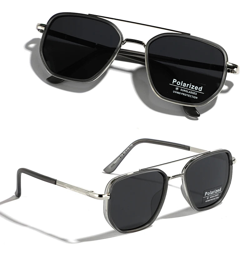 Peekaboo TR90 polarized sunglasses men retro style metal square sun glasses for women double bridge driving green black uv400