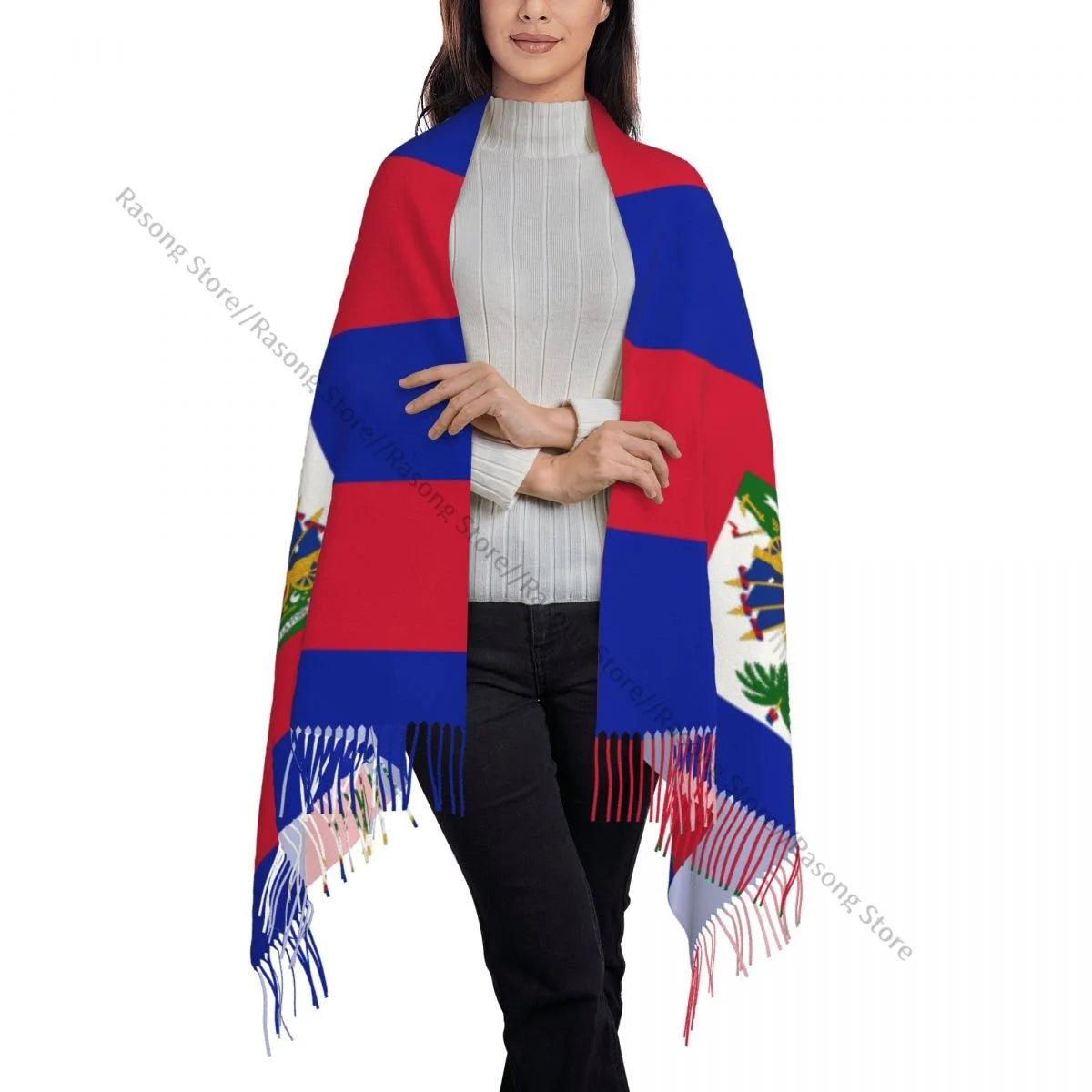 Haiti Flag Winter Tassel Scarf