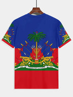 Men’s Haitian Flag T-Shirt – Vibrant Multi-Color Casual Polyester Tee, Regular Fit