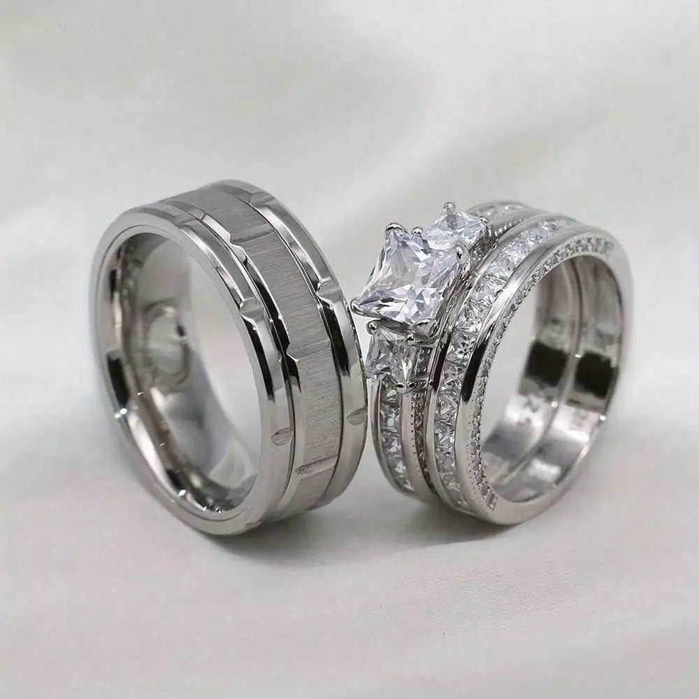 Silver Couple Ring Set