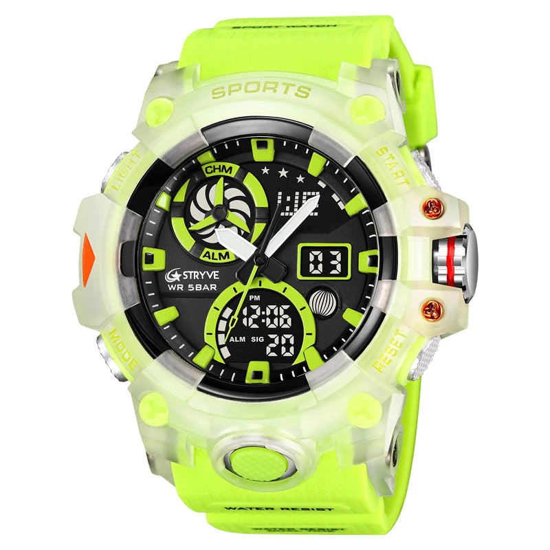 Men’s Dual Time Sport Watch – 50m Waterproof, Shock Resistant Digital Watch
