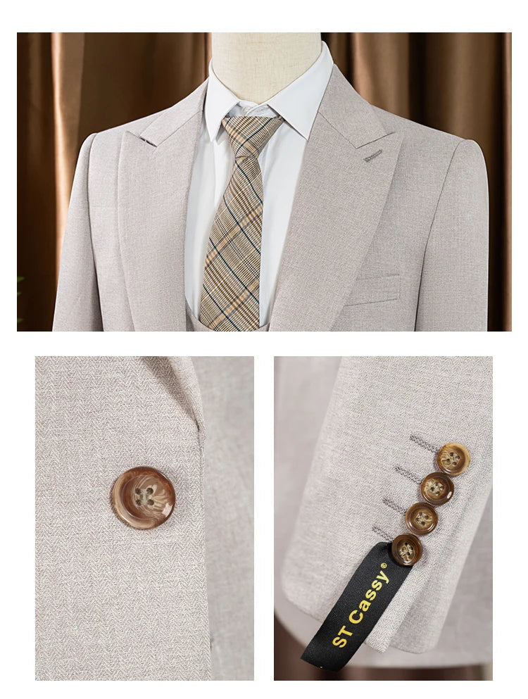 Men's three piece suit elegant slim fit formal office and leisure banquet groomsman set groom's wedding dress