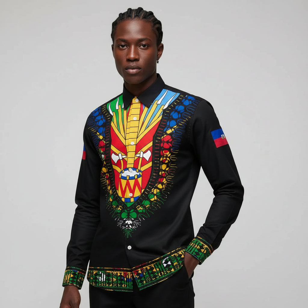 Haiti Emblem 3D Long Sleeve Shirt – Vintage Caribbean Streetwear