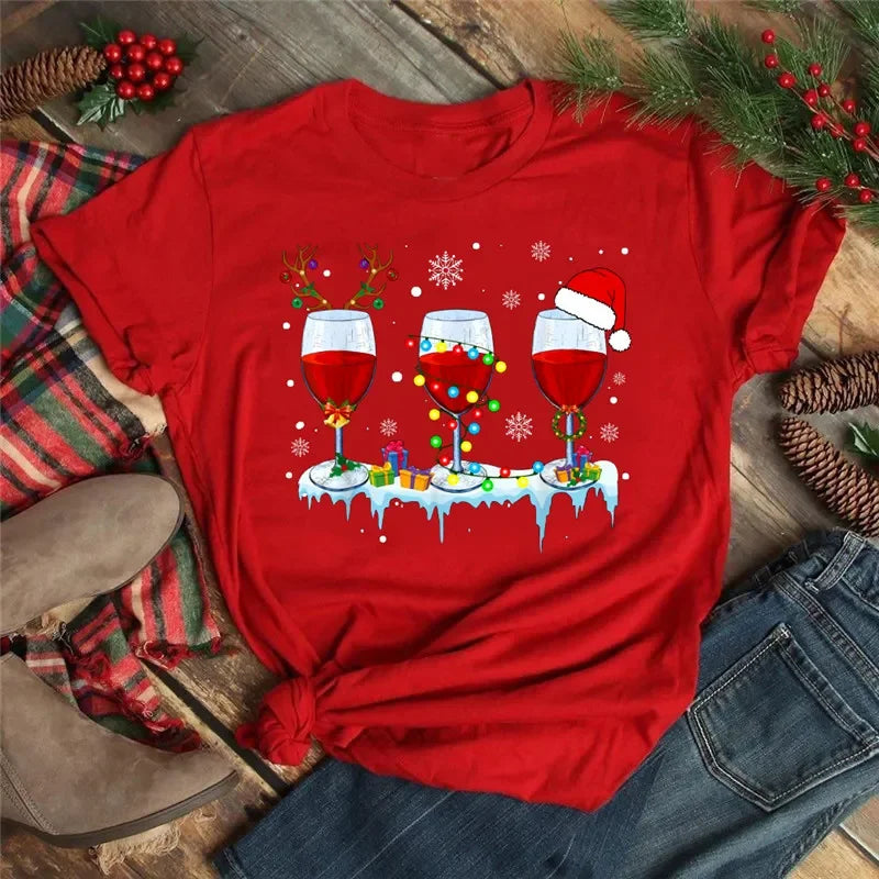 Women’s Wine Glass Christmas T-Shirt