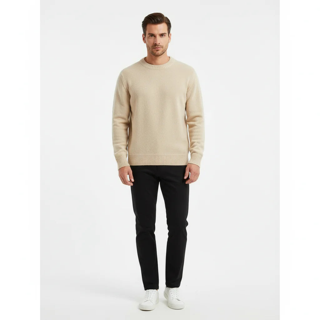 Classic Knit Pullover - Solid Round Neck Sweater
