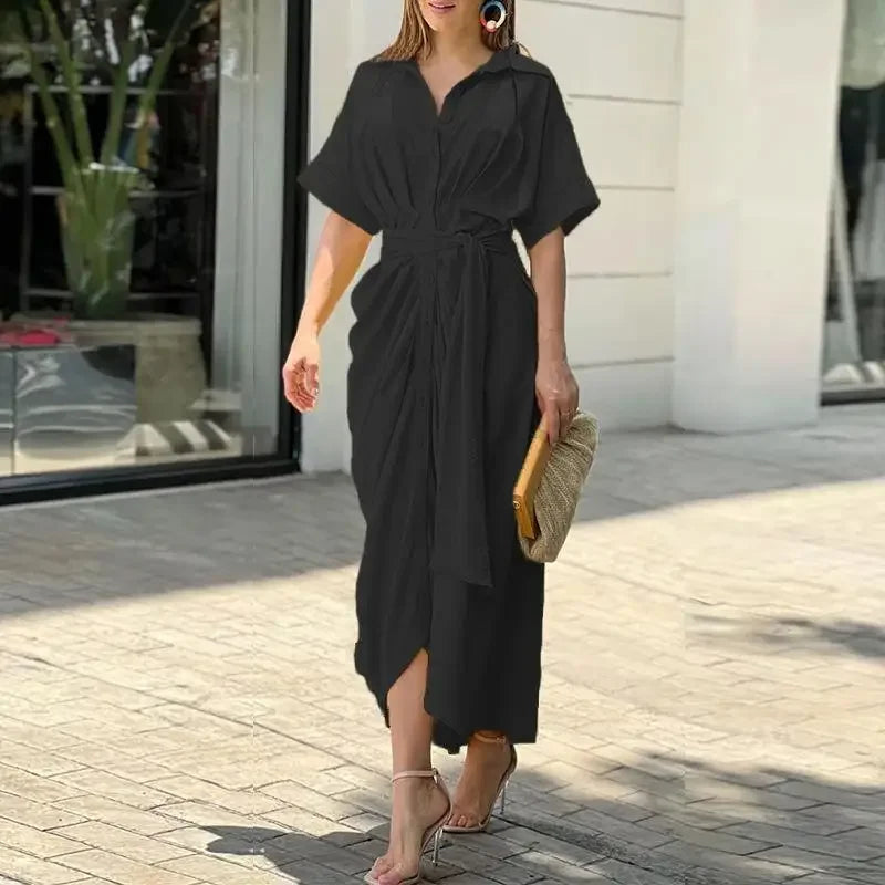 Elegant V-Neck Shirt Dress