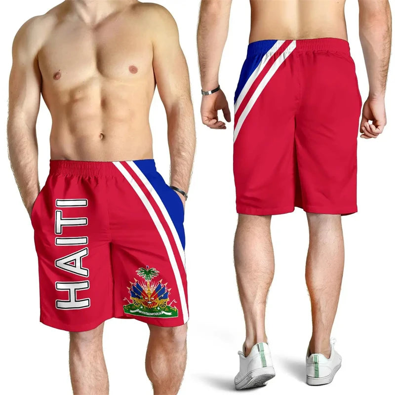 3D Haiti Flag Men's Hawaiian Beach Shorts