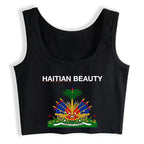 Haitian Coat of Arms Slim Fit Crop Top – Custom Cotton Tank for Women