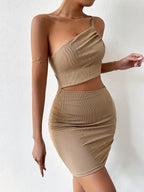 Sexy Black Backless One-Shoulder Bodycon Dress - Women's Midi Dress