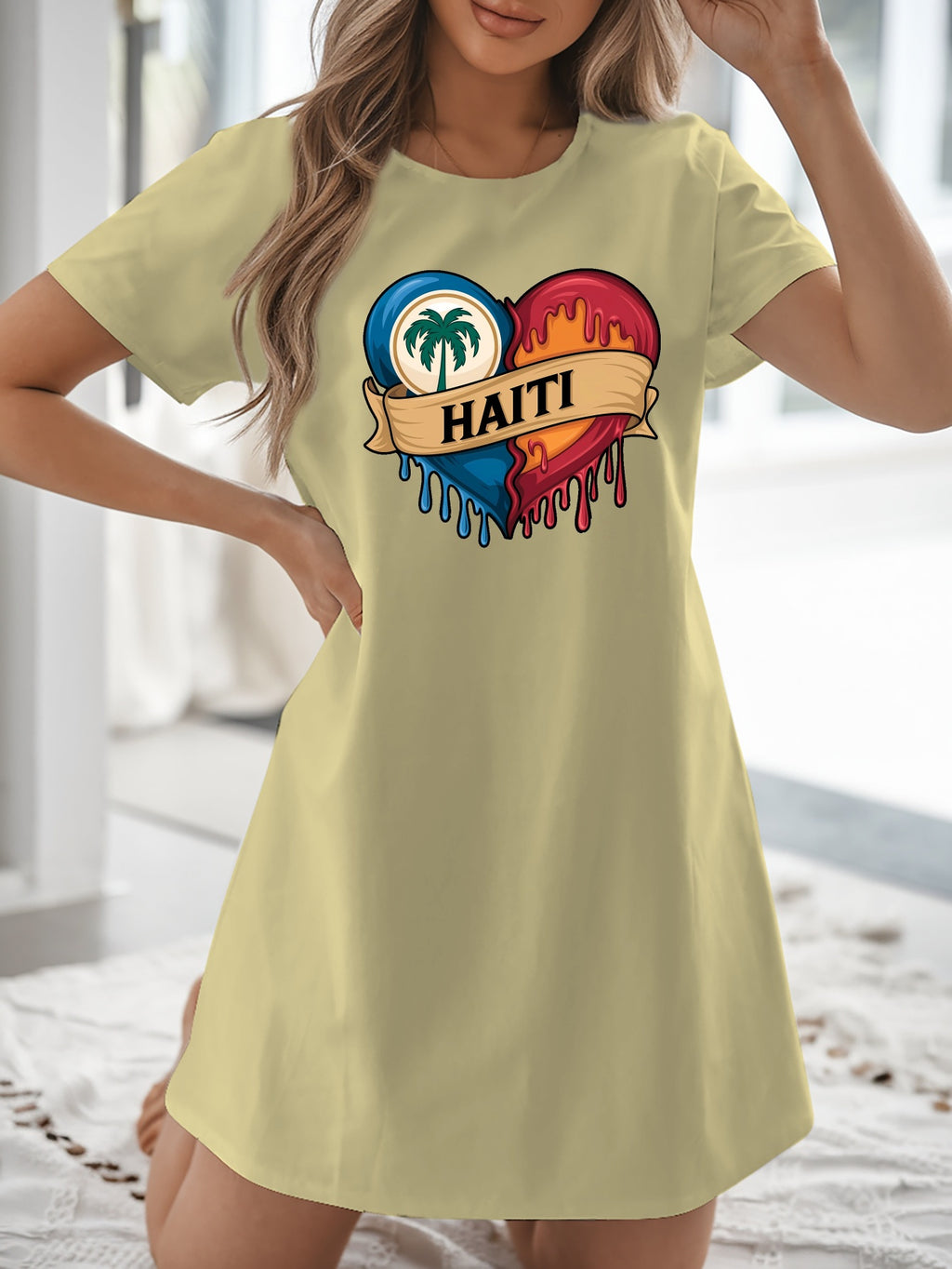 Women’s T-Shirt Dress  with Flag Heart Print