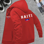 Men’s Haiti Flag Hooded Jacket – Casual Zip-Up Sportswear