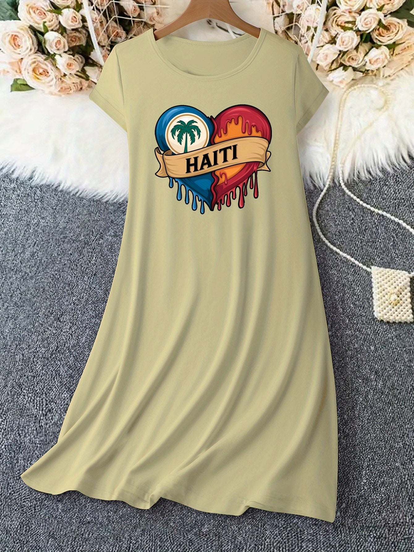 Women’s T-Shirt Dress  with Flag Heart Print