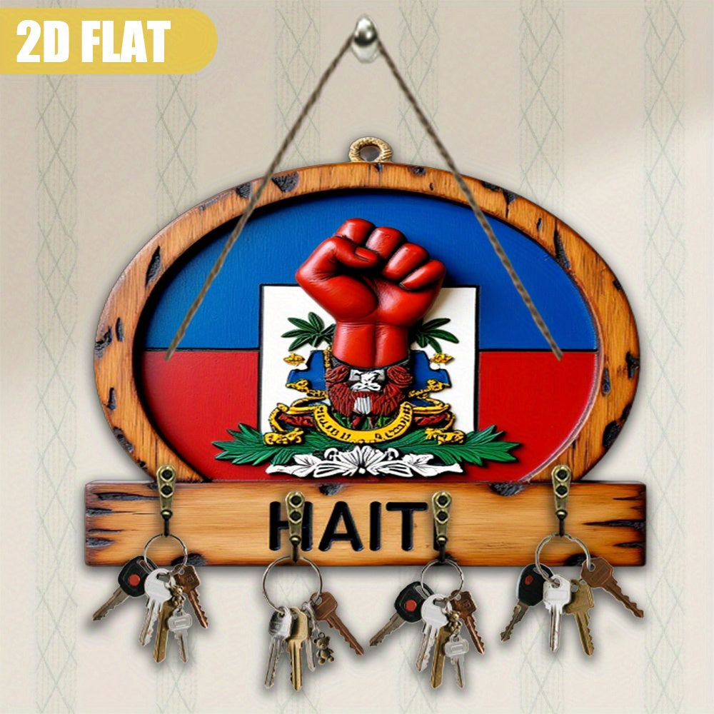 🇭🇹 Haiti Coat of Arms Wooden Key Holder