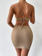 Sexy Black Backless One-Shoulder Bodycon Dress - Women's Midi Dress