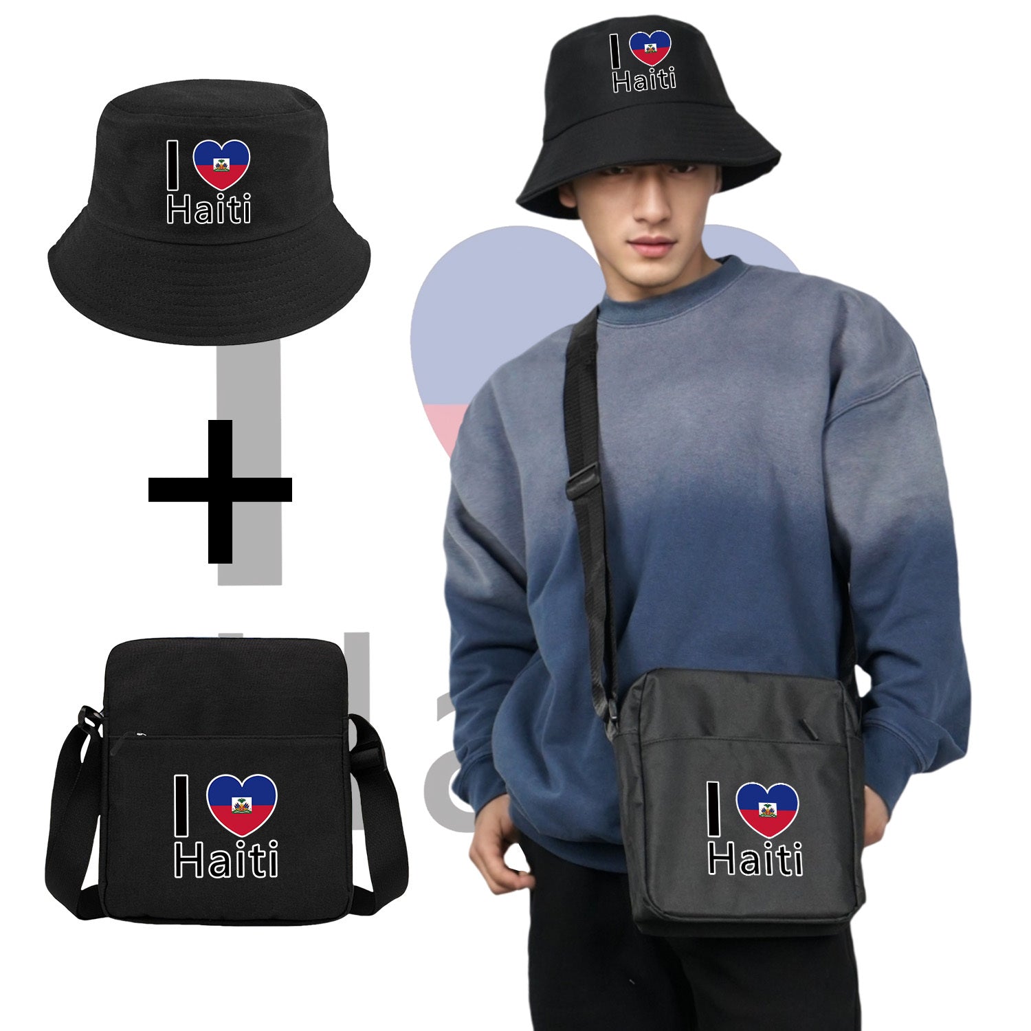 I Love Haiti” Fisherman Hat & Crossbody Bag Set