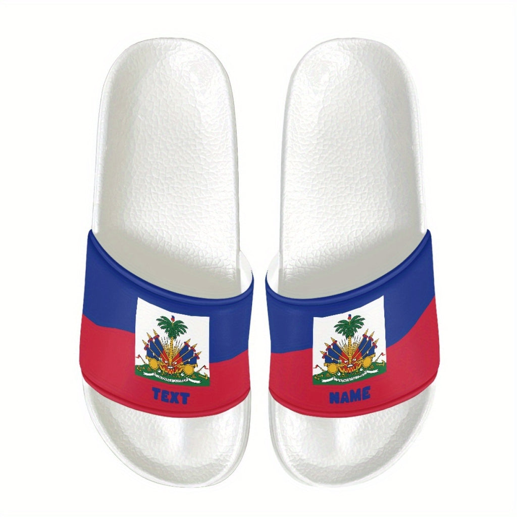 Haiti Flag Design Slippers, Casual Vacation Style