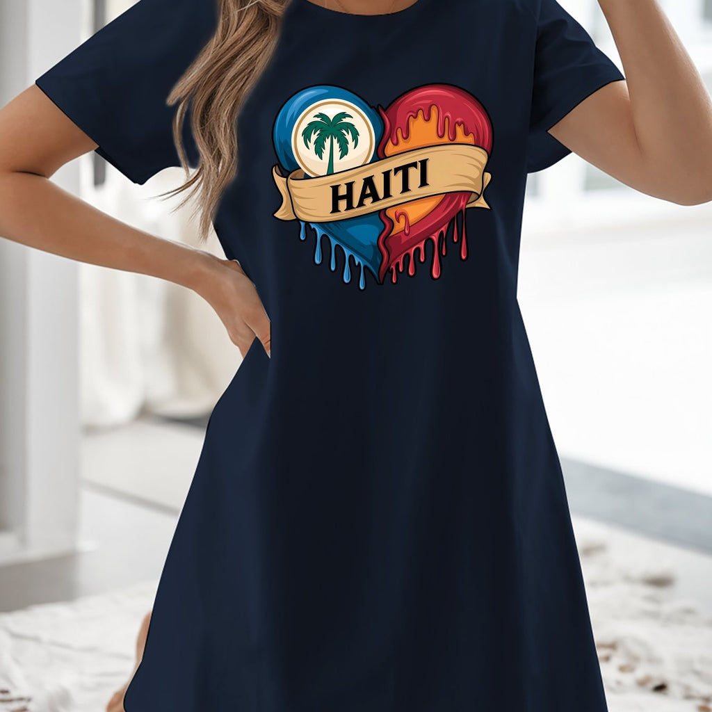 Women’s T-Shirt Dress  with Flag Heart Print